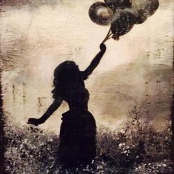 Girl With Balloons - Acrylic/Mixed Media - 10" x 12"